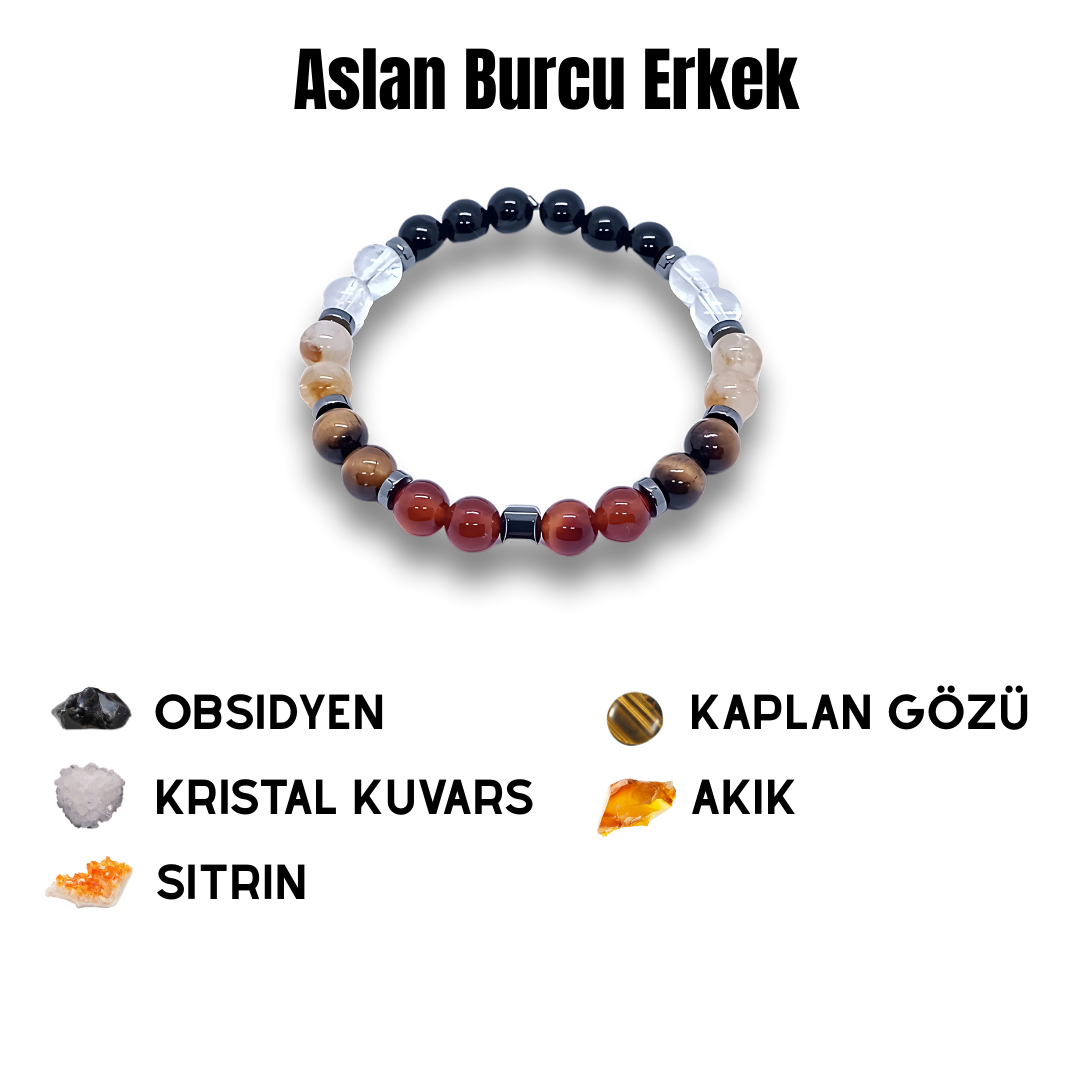 Aslan Burcu Doğal Taş Bilekliği