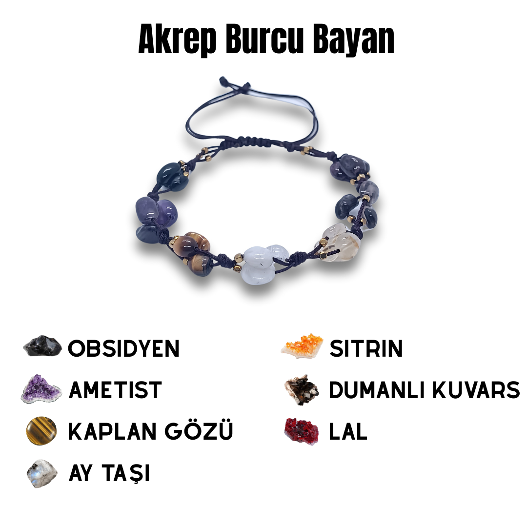 Akrep Burcu Doğal Taş Bilekliği