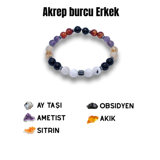 Akrep Burcu Doğal Taş Bilekliği