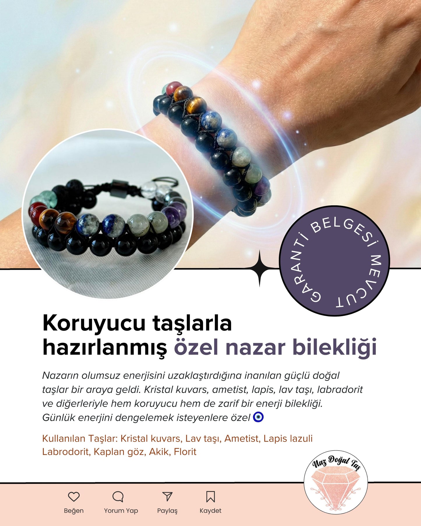 Nazar bilekliği çift sarma makrome